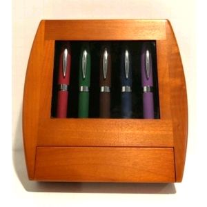 NIB Portable Cherry Wood Easel w/ 5 Ball Pen Set